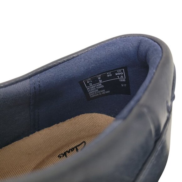 Clarks Women's Size 9 Navy Blue Leather Loafers Comfort Adjustable Strap Wedge - Picture 11 of 12